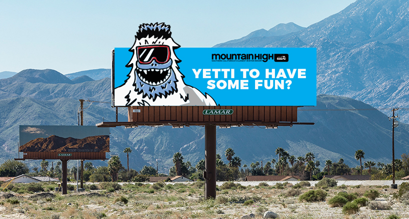 mountain high resort outdoor creative featuring mascot Yeti