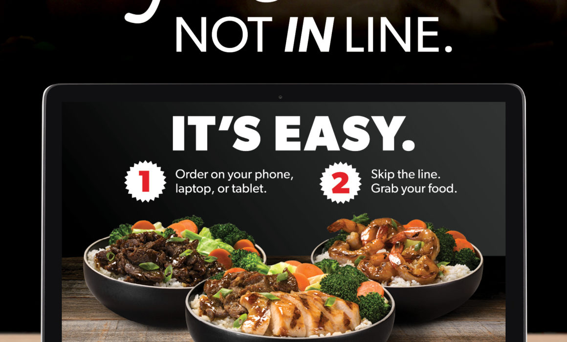 Window cling creative for new online ordering for WaBa Grill Franchisees.