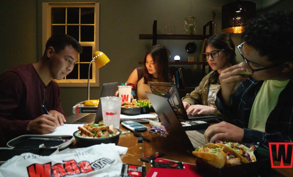 waba grill tv production students studying and eating waba grill