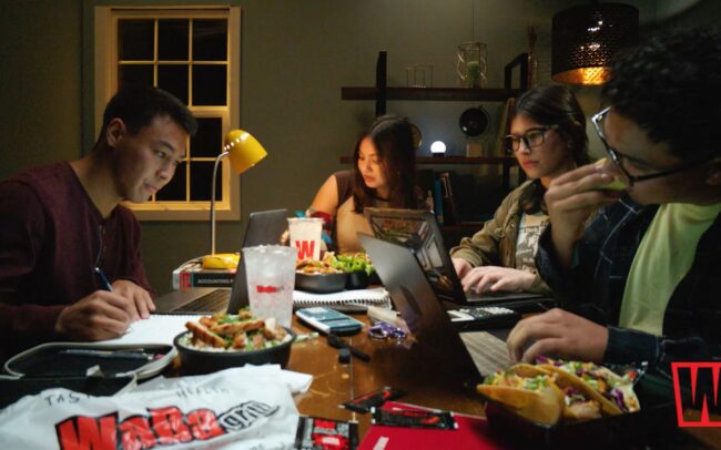 waba grill tv production students studying and eating waba grill